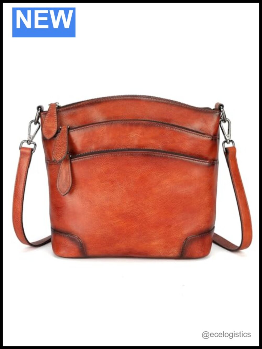Genuine Leather Crossbody Bag with Multi-Pockets Vintage Purse Shoulder Satchel